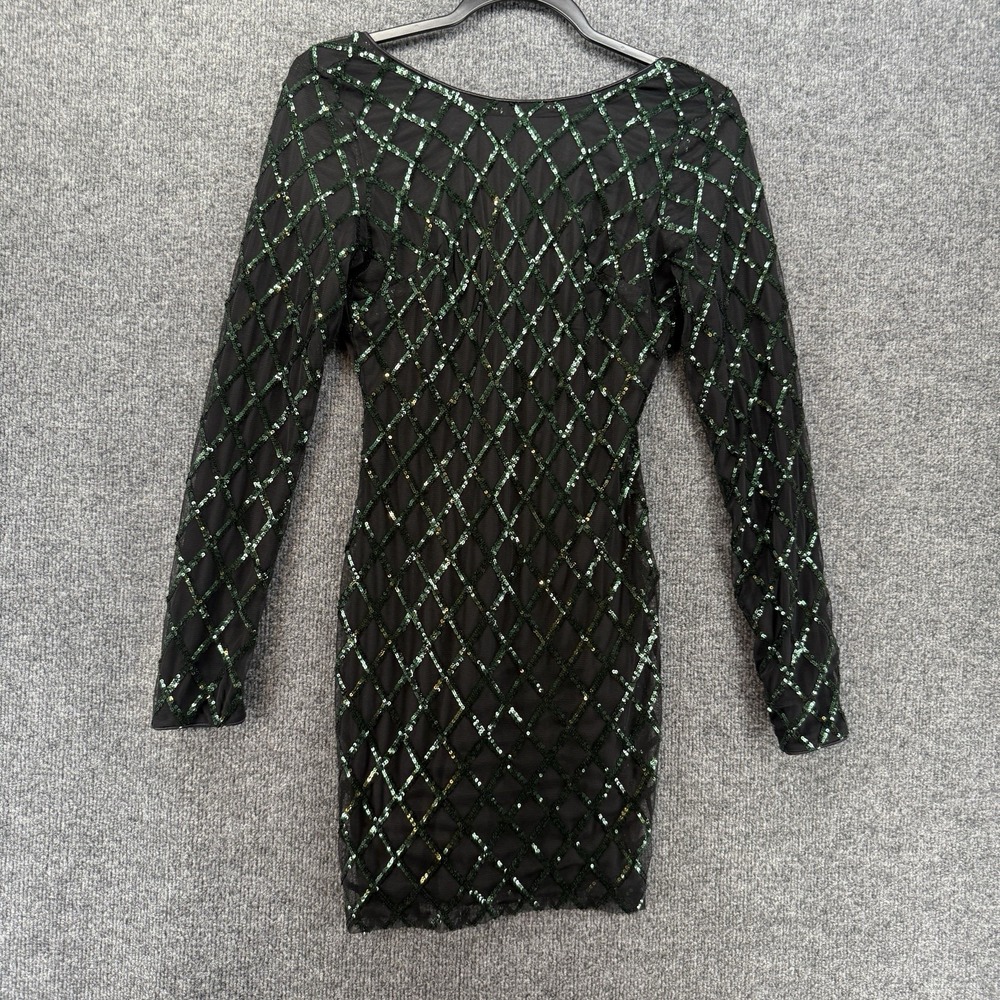 Sequins Dress Womens S Black Green Mini open Back Bodycon Party Festival Club